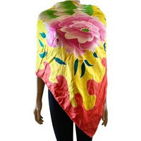 Vtg Oversized Floral Silk Scarf Multicolor Orange Yellow Pink Green Hand-Rolled Hem | Etsy (US)