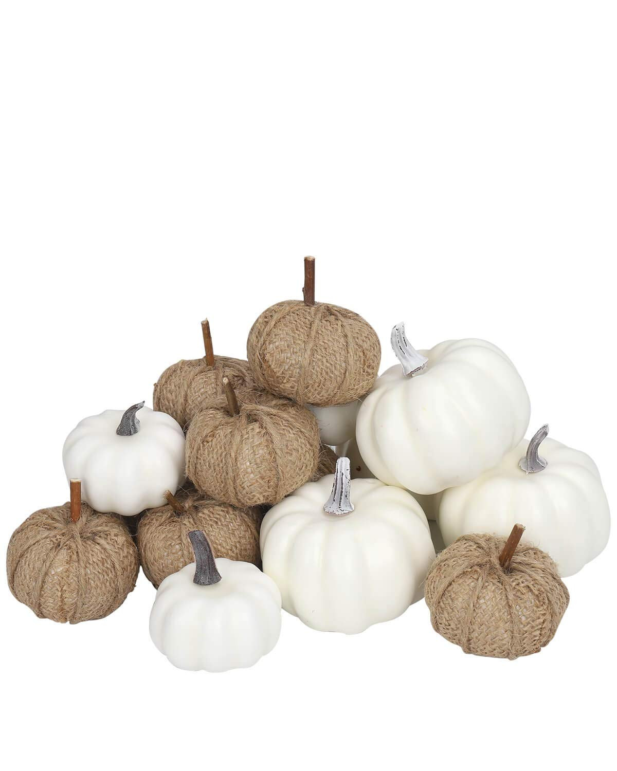 Fabric and White Pumpkins Assorted Size - 16PCS Burlap for Rustic Fall Decor, Perfect Halloween T... | Amazon (US)