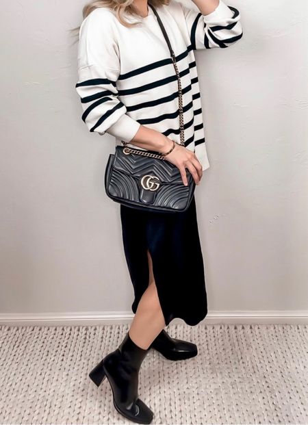 Stripe sweater 
Slip dress
Black boots
Gucci bag 
#ltkitbag
#ltkshoecrush 


#LTKunder50 #LTKFind #LTKSeasonal