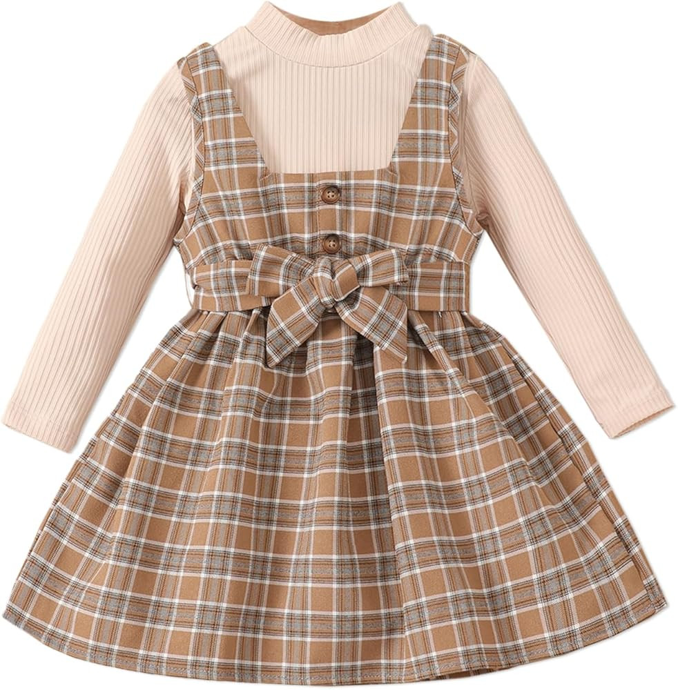 PATPAT Toddler Baby Girl Fall Outfit Suspender Skirt Set Soft Long Sleeve Cute Fall Dresses Cloth... | Amazon (US)