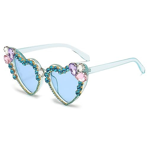 YAMEIZE Trendy Rhinestone Love Heart Sunglasses - Retro Heart Shaped Diamond Glasses Funny Party Outdoor for Women Men | Amazon (US)