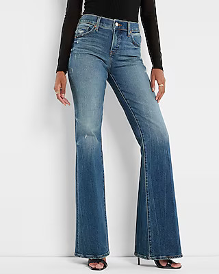 Mid Rise Medium Wash 70s Flare Jeans | Express