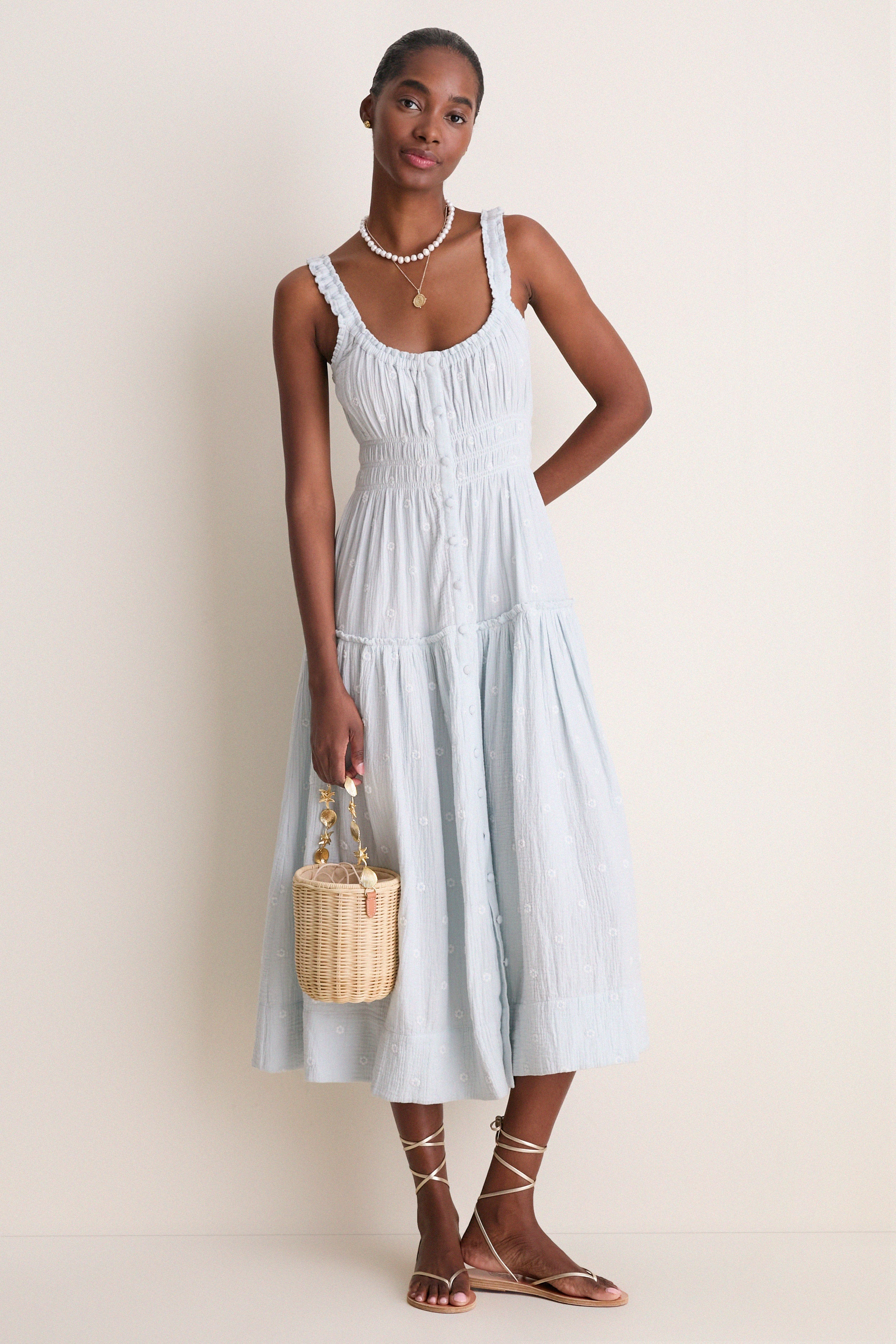 Blue Gauze Daisy Embroidered Landis Midi Dress | Tuckernuck (US)