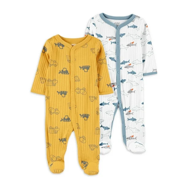 Carter's Child of Mine Newborn Baby Boy Snap Interlock Sleep 'N Play Footed Pajamas, 2 Pack, Pree... | Walmart (US)