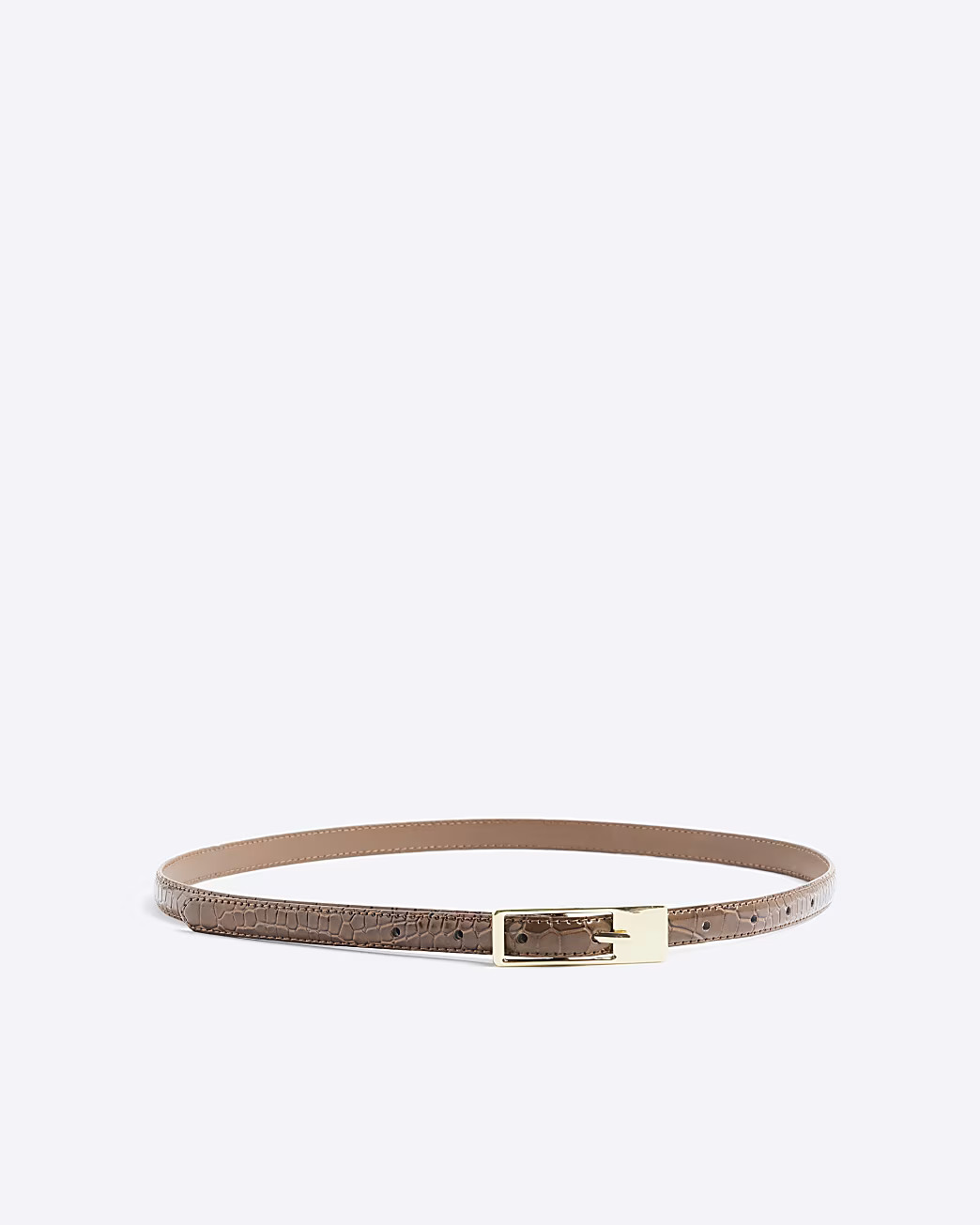 Brown Rectangular Buckle Skinny Belt | River Island UK & IE