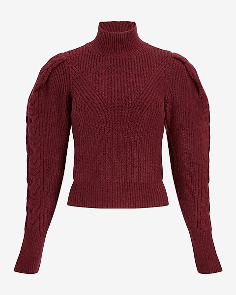 Cable Knit Puff Sleeve Open Back Sweater | Express