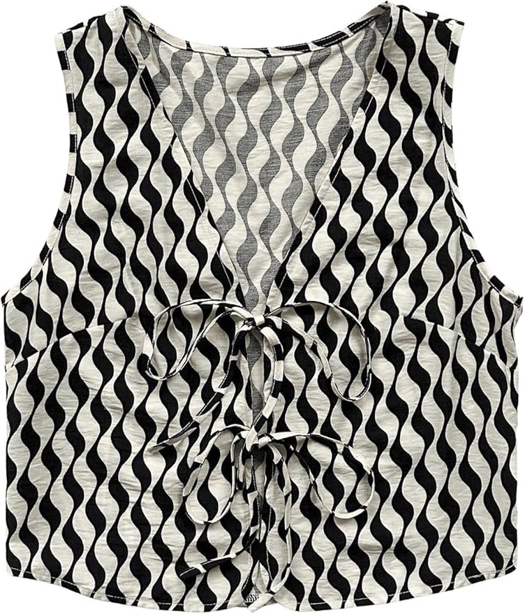 SHENHE Women's Front Tie Vest Top Y2K Striped V Neck Sleeveless Vest Crop Top Outerwear | Amazon (US)