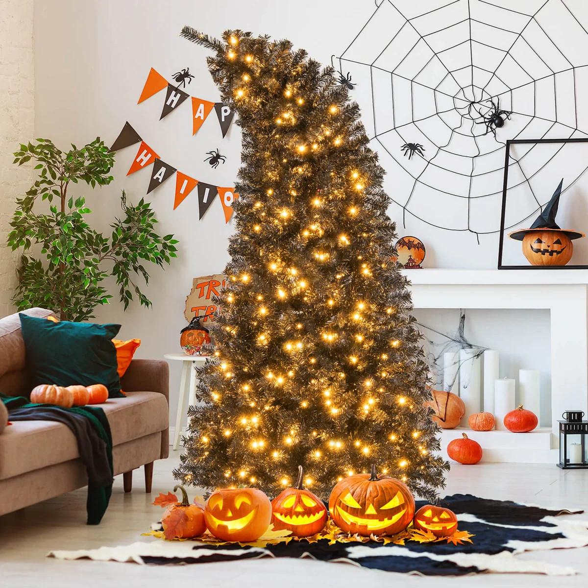 7 Ft Artificial Halloween Tree With Bendable Top Section 1050 Branch Tips 340 Lights | Wayfair North America