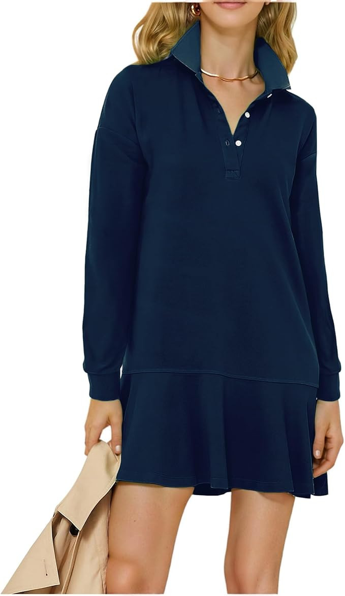 Polo Dress for Women Long Sleeve Ruffle Hem Golf Tennis Workout Dress Fall Mini Dresses | Amazon (US)