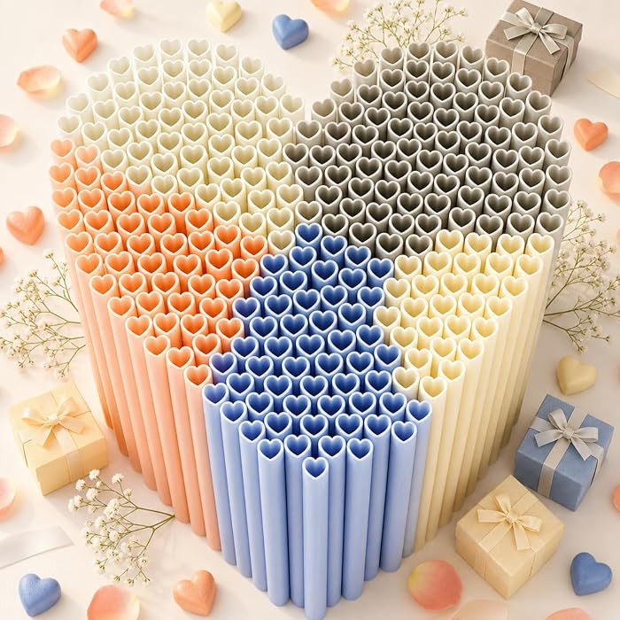 Zopeal 100 Pcs Heart Straws, Heart Shaped Straws Bulk Plastic Cute Disposable Drinking Straw for ... | Amazon (US)
