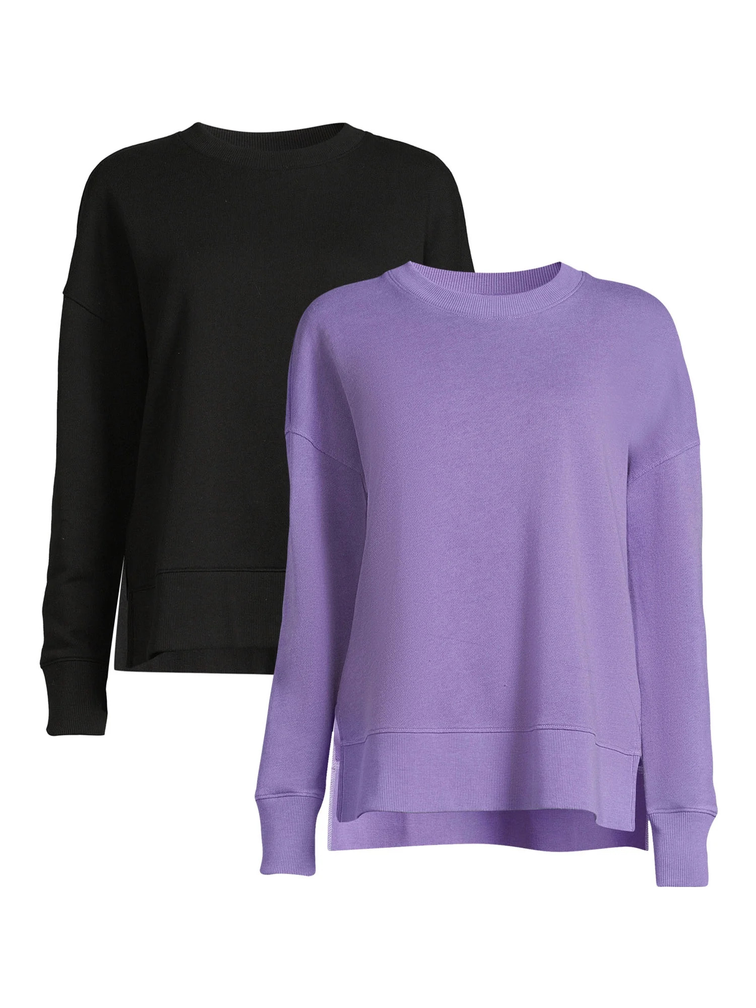 Time and Tru Women's Crewneck Sweatshirt with High-Low Hem, 2-Pack, Sizes XS-XXXL | Walmart (US)