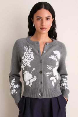 Charcoal Embroidered Floral Quincy Sweater | Tuckernuck (US)