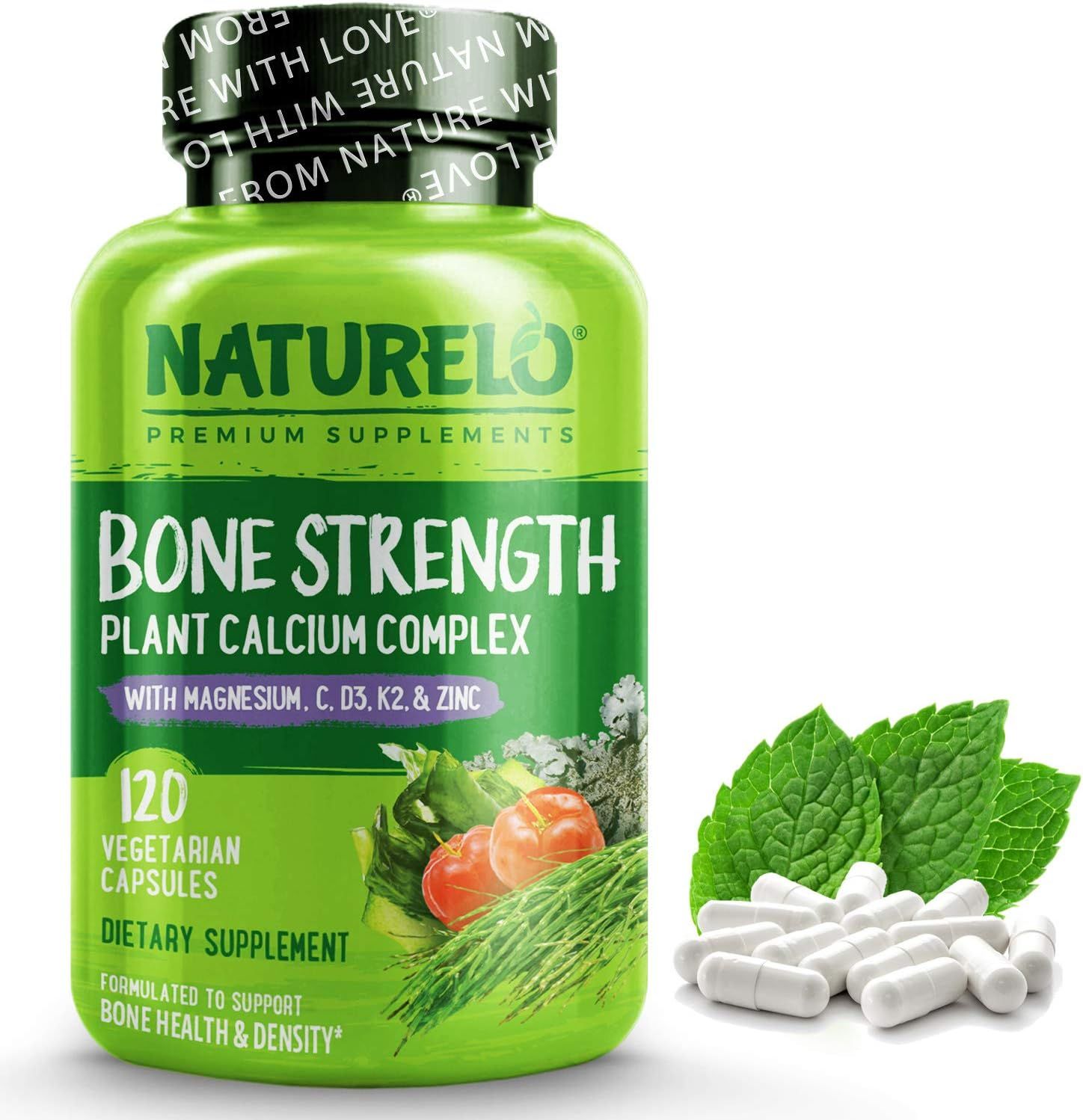 NATURELO Bone Strength - Plant-Based Calcium, Magnesium, Potassium, Vitamin D3, VIT C, K2 - GMO, Soy | Amazon (US)