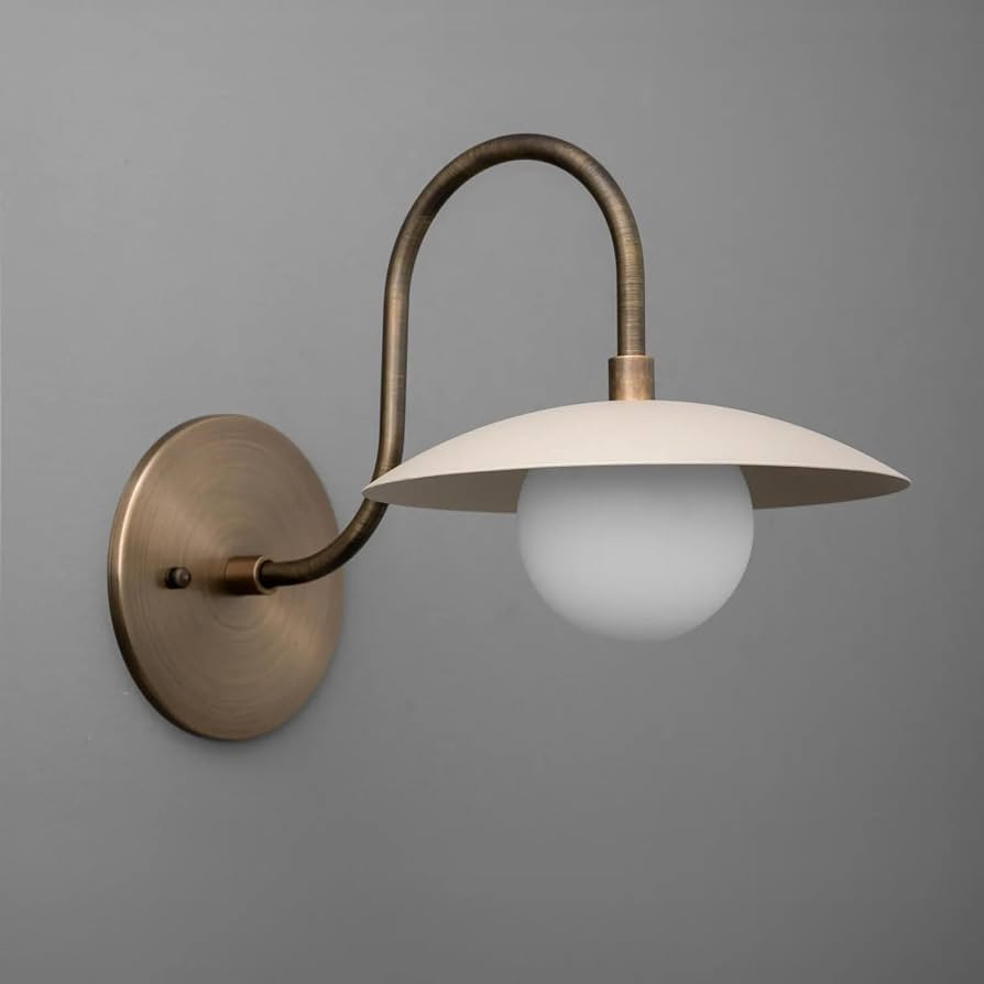 NauticalMart Modern Brass Dome Wall Sconce Curved Arm Sconce-Brass Wall Light-Frosted Globe Lamp ... | Amazon (US)