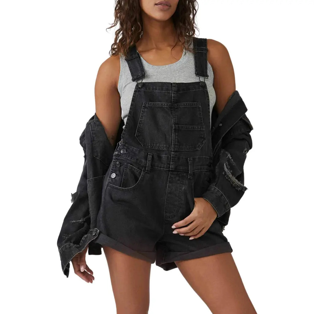Free People Ziggy Denim Shortalls in Black at Nordstrom, Size X-Small | Nordstrom