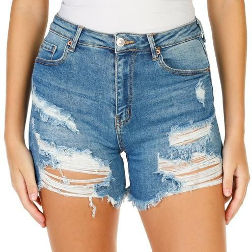 Juniors Distressed Mom Denim Shorts - Medium Wash-Medium Wash-2464764367897   | Burkes Outlet | bealls