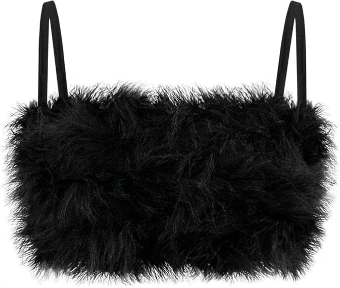 Vimoisa Women Faux Fur Tank Top Spaghetti Strap Crop Cami Top Tight Sleeveless Tube Top Vest | Amazon (US)