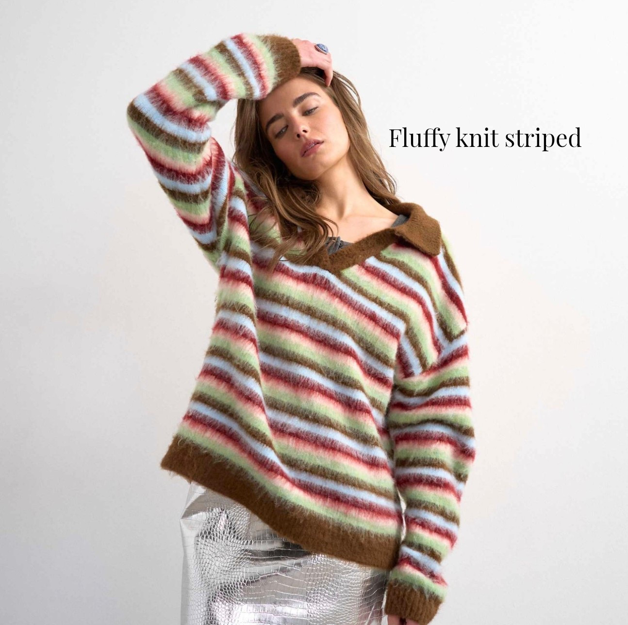 fluffy knit striped polo sweater in multi

#LTKOver40 #LTKPetite #LTKMidsize