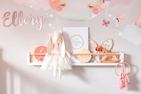 nursery bookshelf in white (round peg across, pine wood) - kids bookshelf, white bookshelf, book ... | Etsy (US)