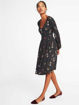 Old Navy Womens Fit & Flare Jersey Dress For Women Black Floral Size L | Old Navy US