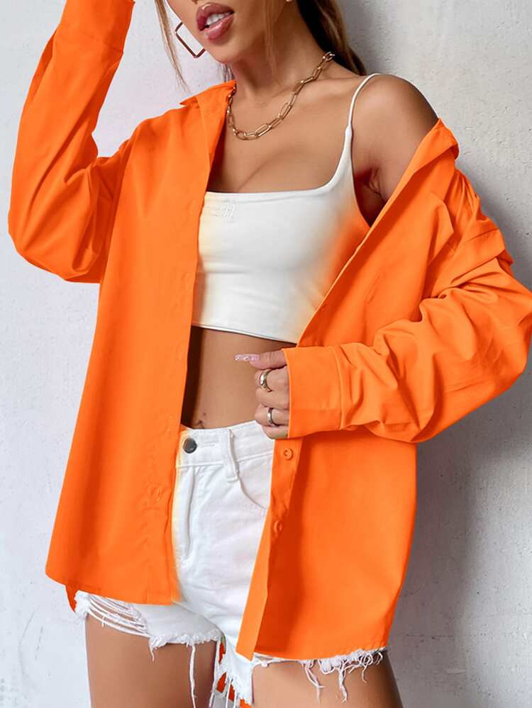 Curved Hem Drop Shoulder Blouse | SHEIN
