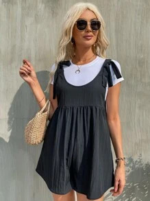 SHEIN EZwear 1pc Bow Shoulder Solid Romper SKU: sw2111183094923247(1000+ Reviews)$13.49$12.82Join... | SHEIN