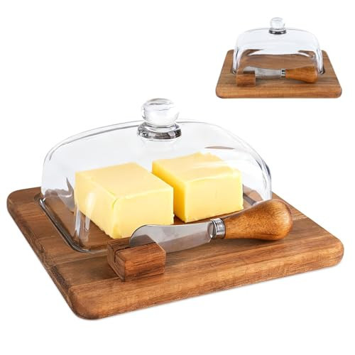 Acacia Wood Butter Dish with Lid and Knife for Countertop and Refrigerator – Elegant Butter Keeper for Kitchen Accessories & Decor | Amazon (US)