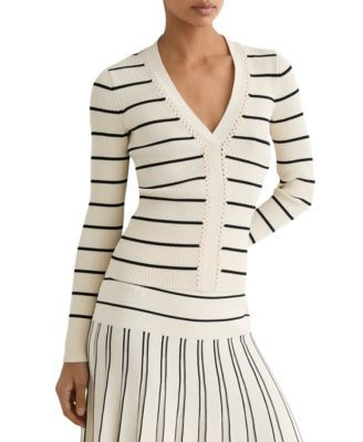Women's Lauralee Stripe Craft-Stitch Rib-Knit Top | Macy's
