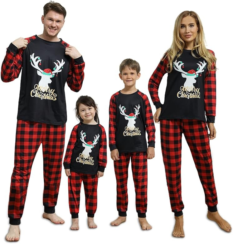 Kouric Pijamas Navidad Familia Conjunto, Pijamas Familia de Manga Larga, Top con Estampado de Alc... | Amazon (ES)
