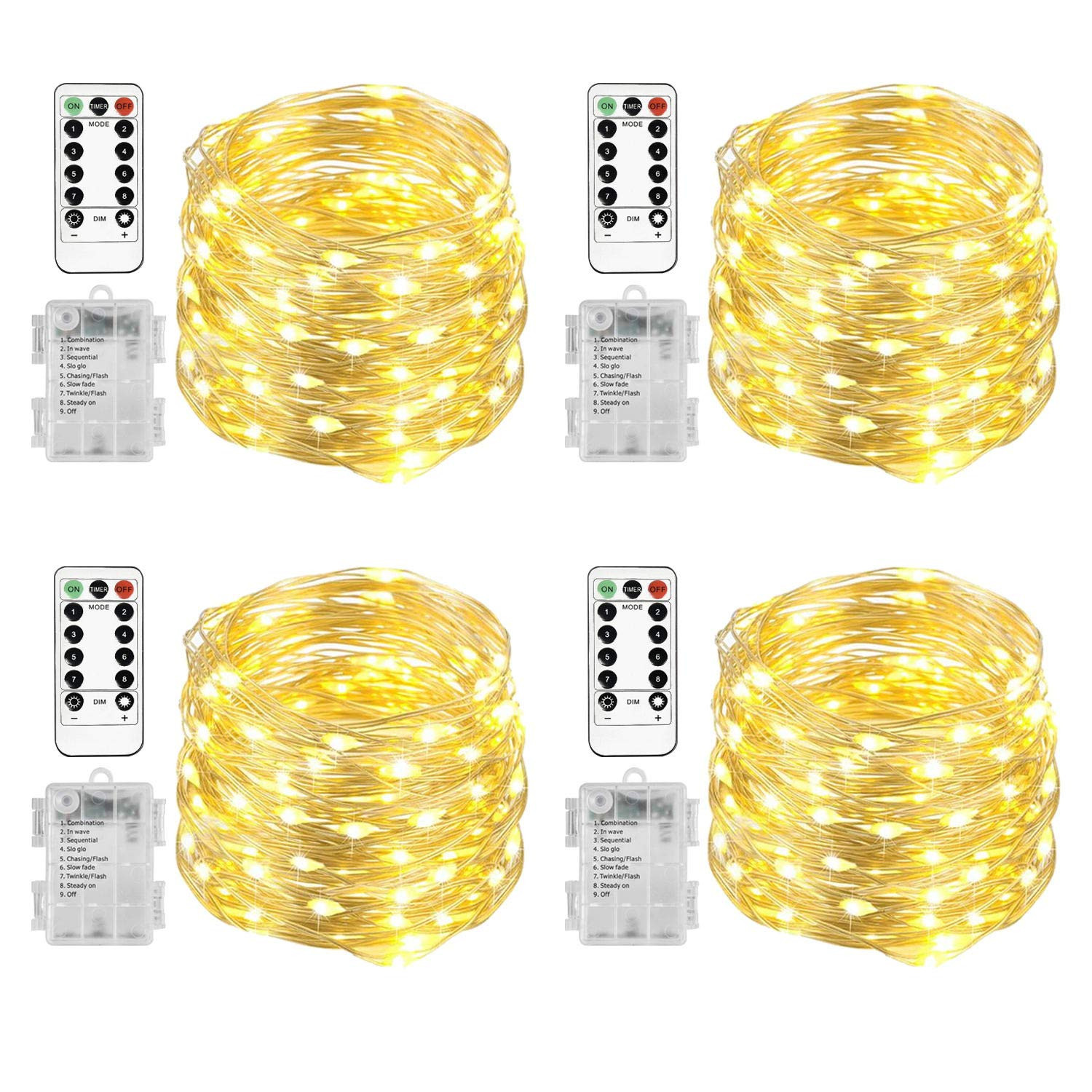 Homemory 4 Pack 20 Ft 60 LED Fairy Lights Battery Operated Christmas Lights with Remote Waterproo... | Amazon (US)