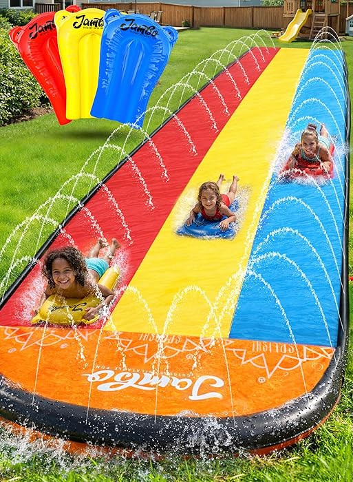 JAMBO Premium Triple Water Slide with 3 Bodyboards, 20Ft Heavy Duty Slip Splash and Slides-Advanc... | Amazon (US)