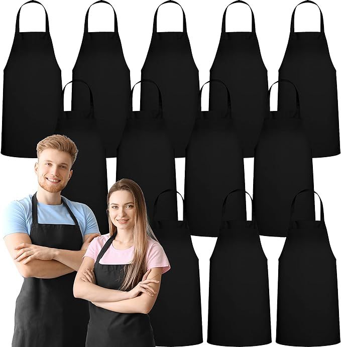 GREEN LIFESTYLE 12 Pack Bib Apron - Unisex Black Aprons, Machine Washable Aprons for Men and Wome... | Amazon (US)