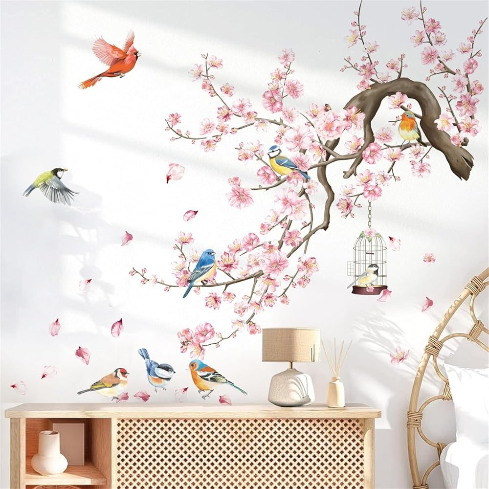 wondever Cherry Blossom Wall Stickers Pink Flowers Tree Branch Peel and Stick Wall Art Decals for... | Amazon (US)