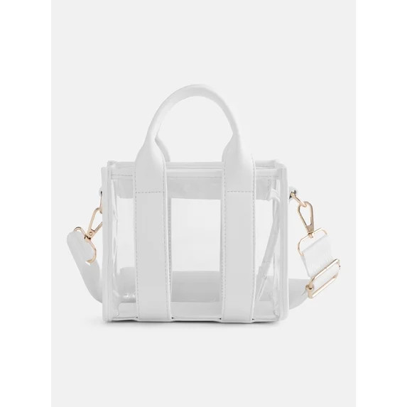 No Boundaries Women's Game Day Clear Boxy Mini Tote Bag, White | Walmart (US)