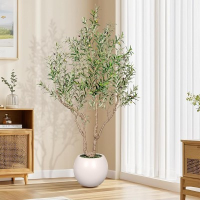 7FT Artificial Olive Tree with White Planter, Faux Olive Tree Realistic Leaves Lifelike Fruits Natural Trunk, Indoor Decor for Home Office | Target
