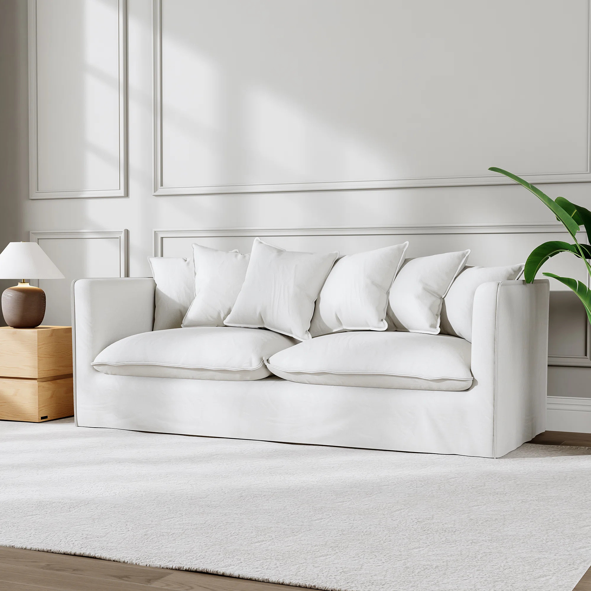 Wade Logan® Castina 80" Fabric Upholstered Contemporary Sofa Slipcovered Sofa Couches with Accen... | Wayfair North America