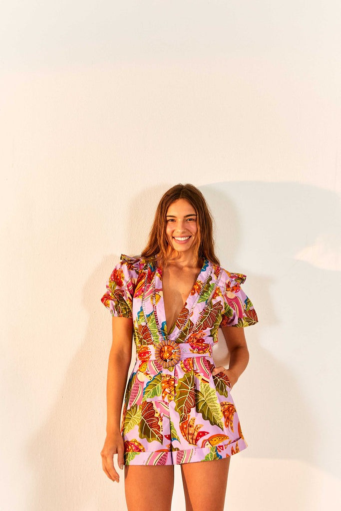 Lilac Beaks & Bananas V Neck Romper | FarmRio (US)