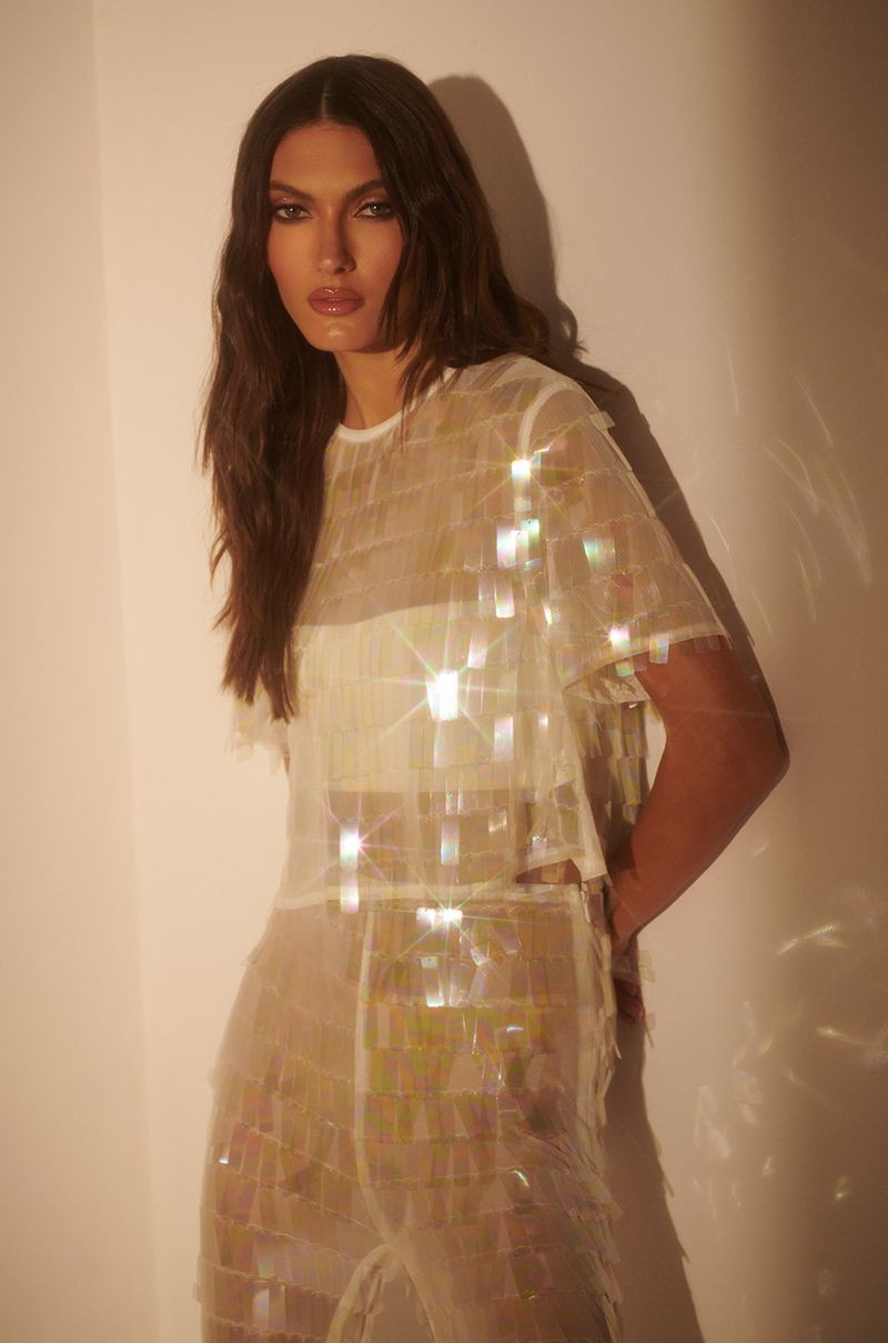 IMPRESS ME IRIDESCENT OPEN BACK SEQUIN TOP | AKIRA