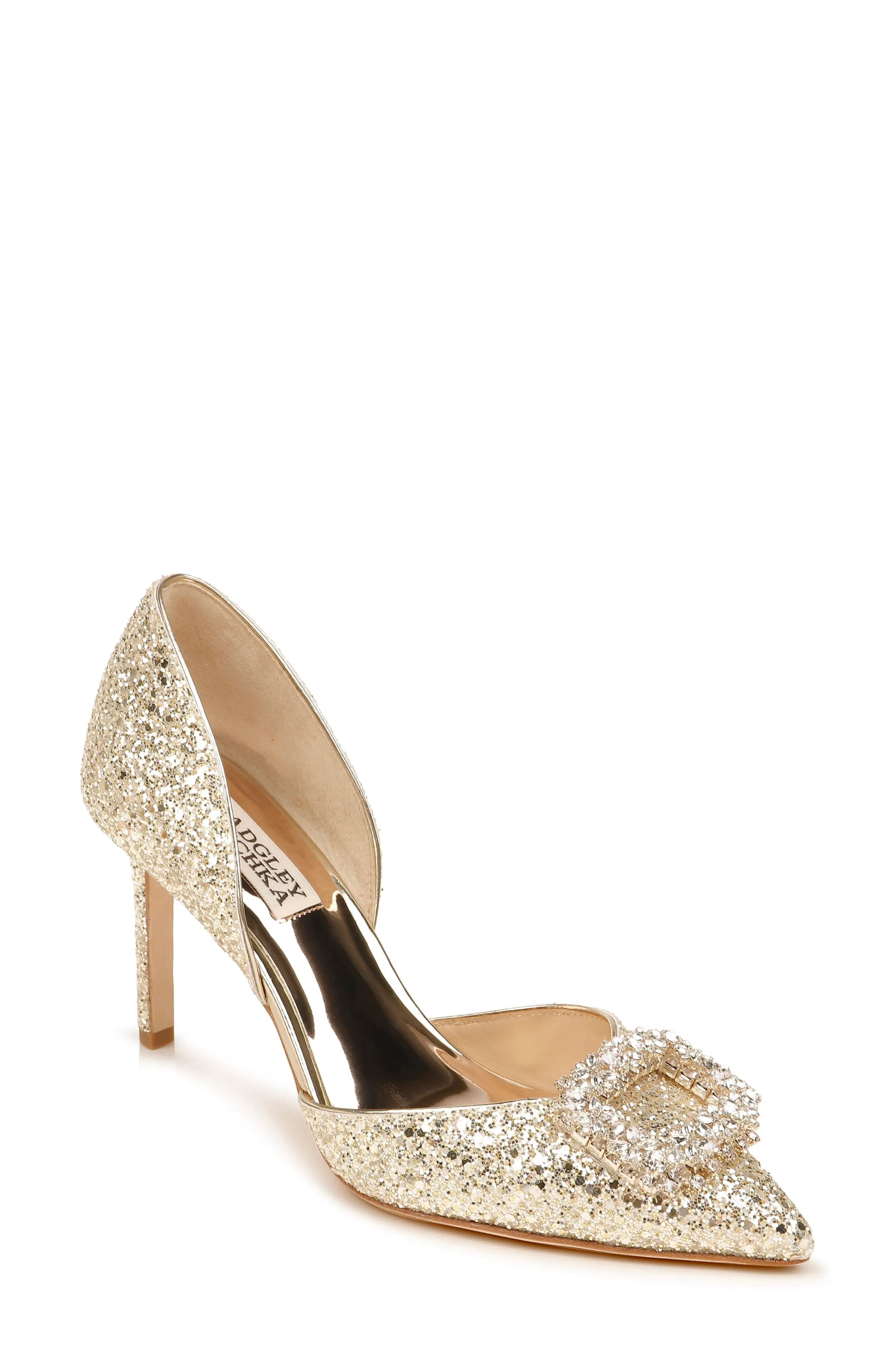 Women's Badgley Mischka Gaiana Crystal Embellished Pointed Toe D'Orsay Pump, Size 8.5 M - Metallic | Nordstrom