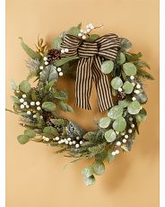 23in Artificial Pine Wreath With Ribbon | HomeGoods