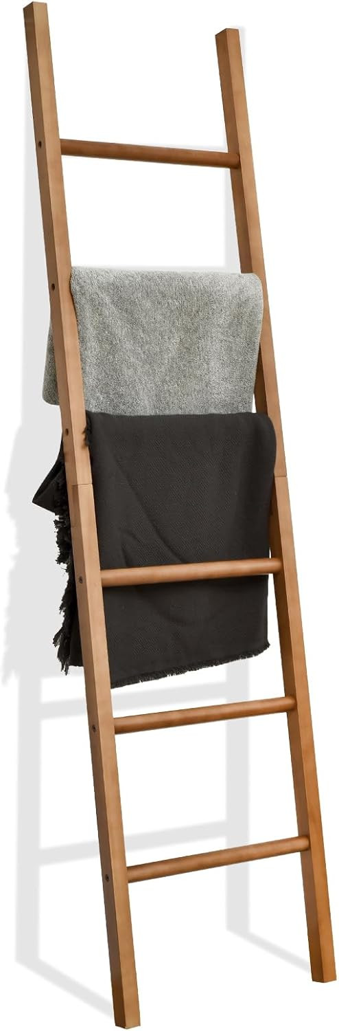 FUIN Blanket Ladder, 6ft Rustic Solid Wood Rectangle Decor Rack, Natural | Amazon (US)