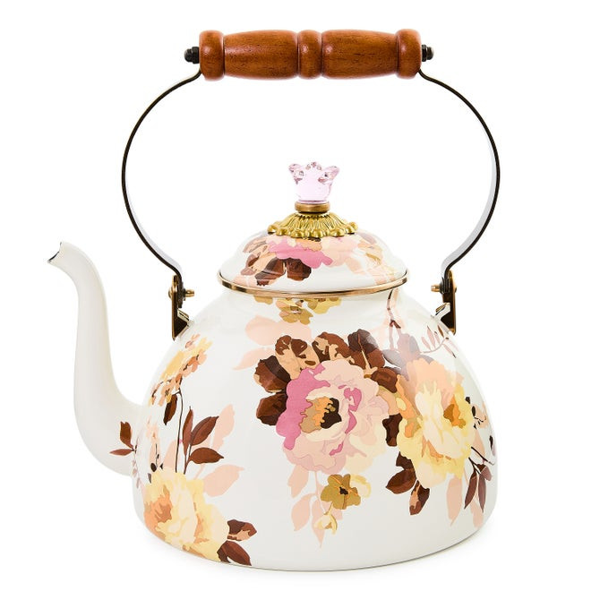 Wild Rose White 3 Quart Tea Kettle | MacKenzie-Childs
