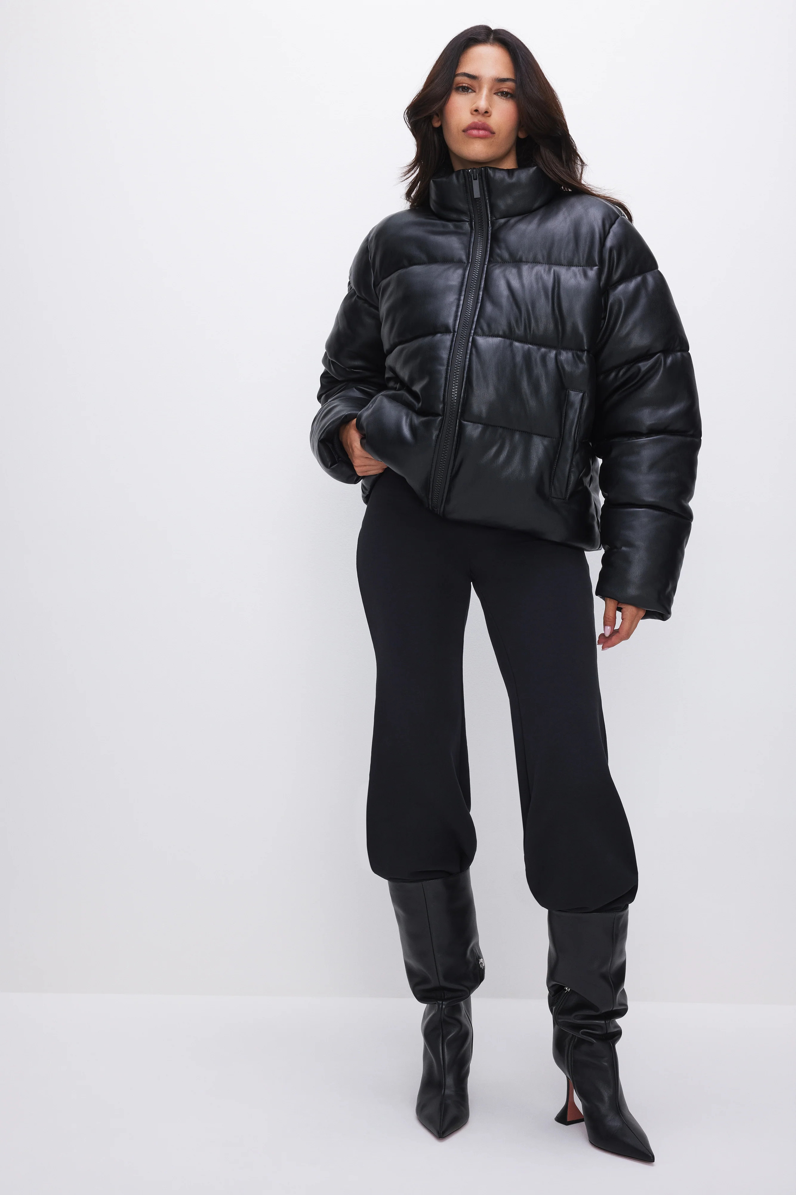 FAUX LEATHER PUFFER JACKET | Good American
