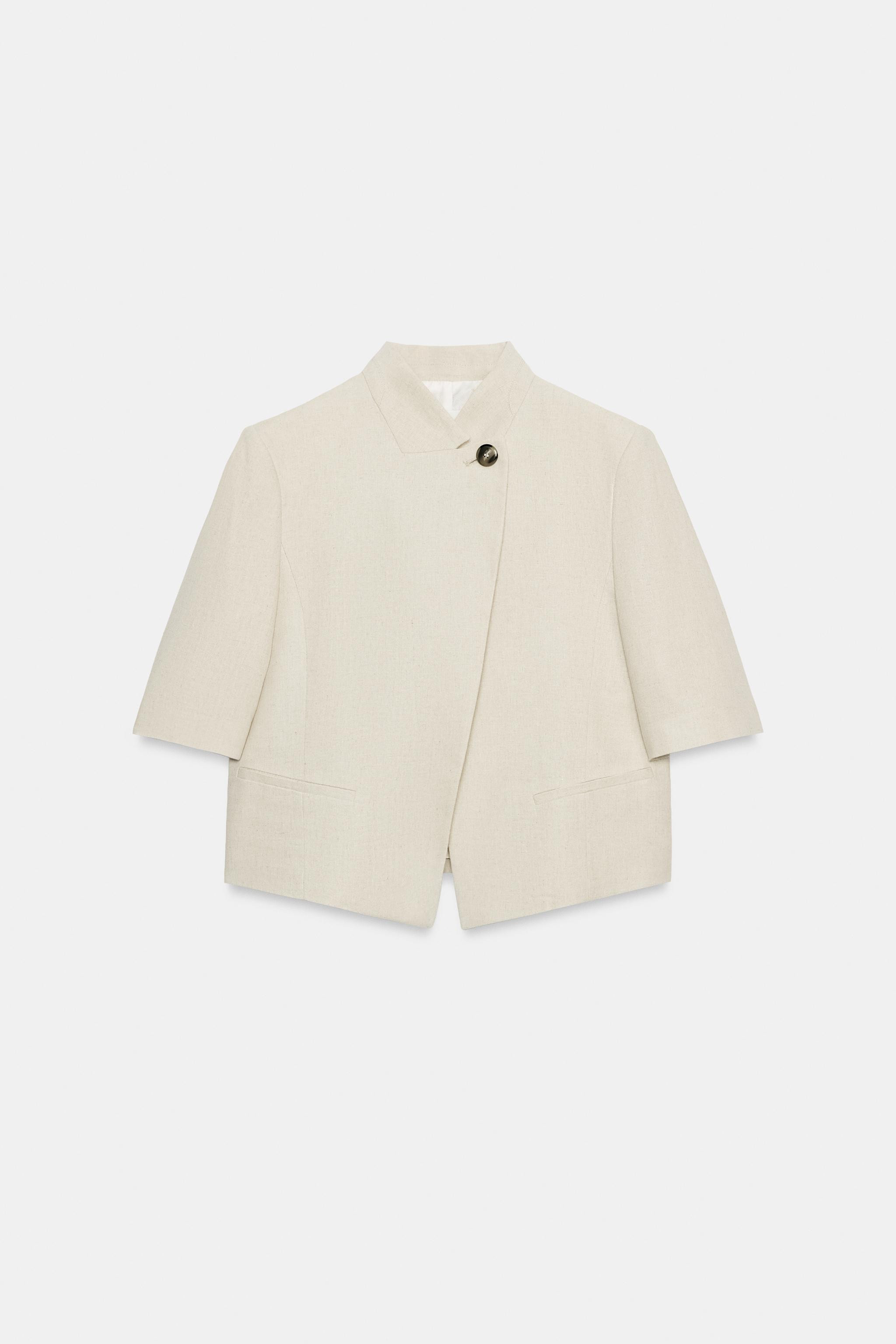 LINEN BLEND SHORT SLEEVE BLAZER | Zara US