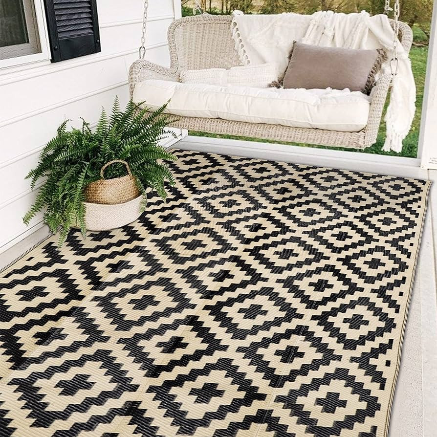 SAND MINE Waterproof Outdoor Rug 5x8 ft, Plastic Reversible Rug, Modern Area Rug, Large Floor Mat... | Amazon (US)