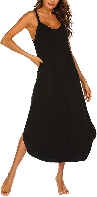 Ekouaer Long Nightgown Sexy Full Slips Sleepwear Summer Sleeveless Nightshirt Loose Chemise Loung... | Amazon (US)