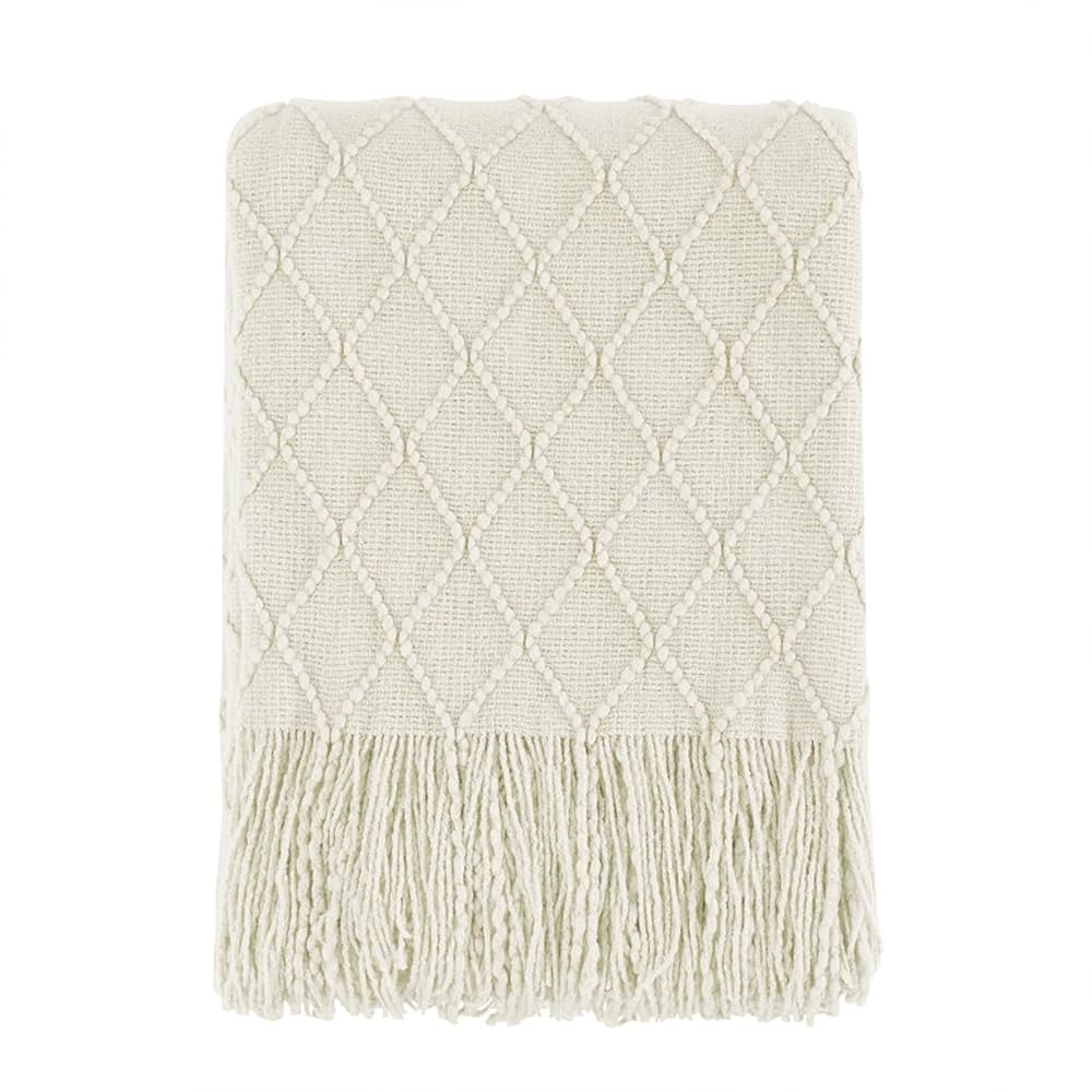 BOURINA Beige Throw Blanket 50x60 Inches Throw Textured Solid Soft Sofa Couch Decorative Knit Bla... | Amazon (US)