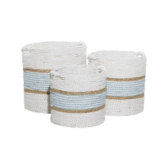 3pk Wood Coastal Storage Baskets White | Target