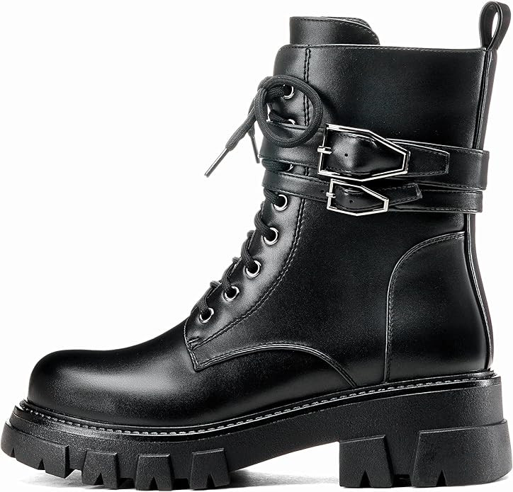 Women's Combat Boots Rave Boots for Women Booties Motorcycle Fashion Buckle Goth Chunky Heel | Amazon (US)