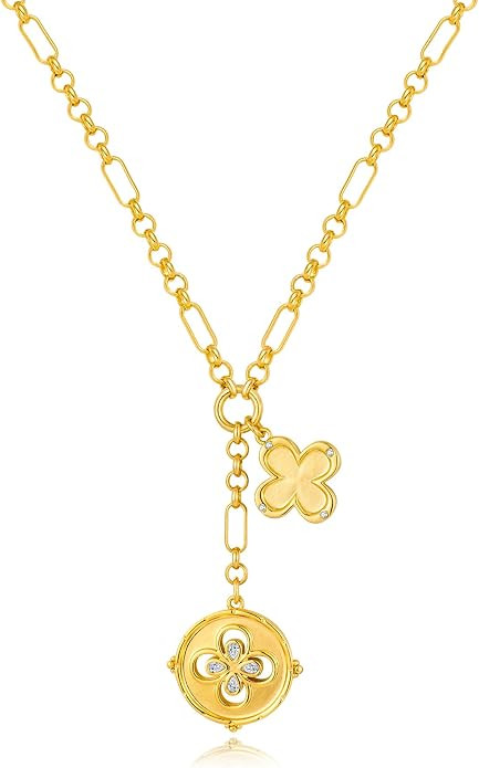 WOWORAMA Gold Coin Charm Necklace for Women Gold Plated Lucky Leaf Pendant Necklace Paperclip Lin... | Amazon (US)